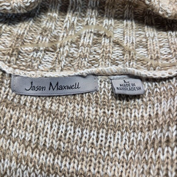 Jason Maxwell Large Heathered Tan White Open Longsleeve Fall Cardigan Sweater - Picture 8 of 10